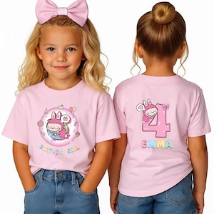 Lychee Berry Macaron Labubu Geburtstags-Shirt für Kinder - individuelles Jugend-T-Shirt, niedliches Cartoon-T-Shirt für Mädchen, Schulanfang-Geschenk, Geburtstags-Outfit