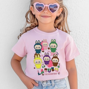 ラブブ・ザ・モンスターズPNG、ラブブ人形のクリップアート、女の子向けの面白い子供用ギフト、トレンドの漫画キャラクターデザイン、新学期用シャツ