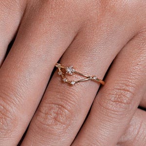 Capricorn Zodiac Constellation Ring, 14k Gold Plated Zodiac Ring with Zircon, Bridesmaids Gift, Capricorn Birthday Gift Idea