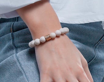 Matte Cream Agate Bracelet, Genuine Semiprecious Stone Beads, Off White Beaded Jewelry for Men Women