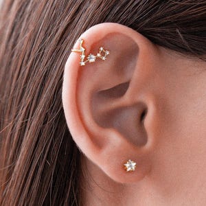 Pisces Zodiac Constellation Earrings, Mismatched Set of Star Zircon Stud and Ear Cuff, Helix Wrap No Piercing, Pisces  Birthday Gift