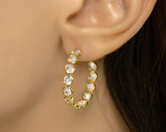 Hoop Earrings with Crystals, Statement Hoops with Zircon, Dressy Hoops, Evening Earrings, Party Hoop Earrings