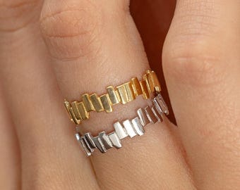 14k Gold Plated Simple Sterling Silver Zigzag Ring, Abstract Design Sterling Silver Ring, Minimalist Ring, Gift for Her