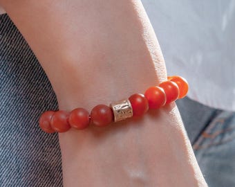 Matte Terracotta Agate Bracelet, Genuine Semiprecious Stone Beads, Burnt Orange Beaded Jewelry for Men Women