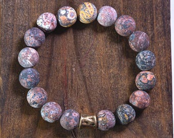 Jaguar Stone Bracelet for Emotional Calmness, Genuine Semiprecious Stone Beads, Mixed Color Beaded Jewelry for Men Women
