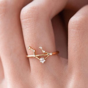 Bague constellation du zodiaque balance en plaqué or 14 carats avec zircon, cadeau demoiselles d'honneur, idée cadeau balance