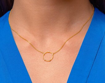 Minimalist CZ Simple Circle Necklace | Dainty Gold Plated Round Charm Necklace