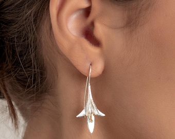 Delicados pendientes de flor de plata, pendientes colgantes de plata de ley 925