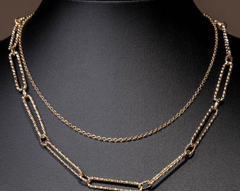 Two Layered Simple Chain Necklace: 14k Gold Plated Multi Strand Necklace