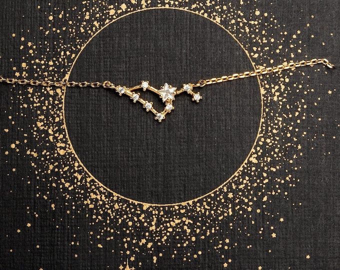Leo Zodiac Constellation Bracelet, Dainty Zodiac Charm Bracelet with Zircon, Leo Horoscope Jewelry, Leo Gift, Bridesmaids Gifts