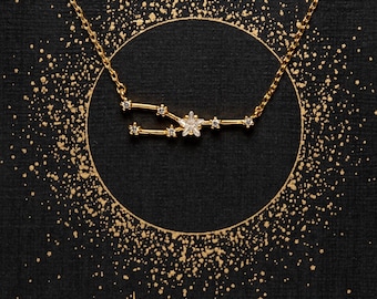 Taurus Constellation Necklace with Crystals, Celestial Jewelry, Taurus Zodiac Sign Necklace, Star Dainty Necklace, Taurus Birthday Gift