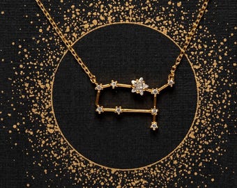 Gemini Constellation Necklace with Crystals, Celestial Jewelry, Gemini Zodiac Sign Necklace, Gemini Birthday Gift, Bridesmaids Gift