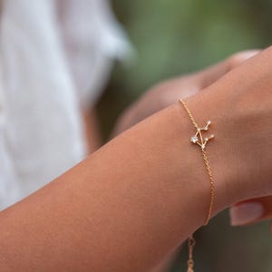 Puede incluir: Un brazalete de cadena dorada con un delicado encanto de constelación con pequeñas piedras brillantes.