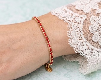 Handmade Red Silk Cord & Gold Chane Bracelet, Dainty Woven Red Thread Friendship Bracelet, Minimalist Gold Chain Jewelry