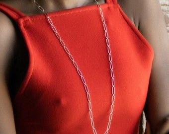 Paperclip Long Chain Necklace, Delicate Layering Necklace, Statement Jewelry