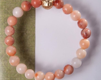 Peach Moonstone Bracelet, Genuine Semiprecious Stone Beads,  Beaded Jewelry for Men Women For New Beginnings