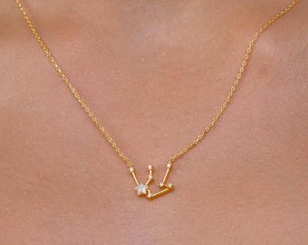 Dainty Aquarius Constellation Necklace, Gold Zodiac Jewelry, February Birthday Gift for Her, Minimalist Celestial Pendant