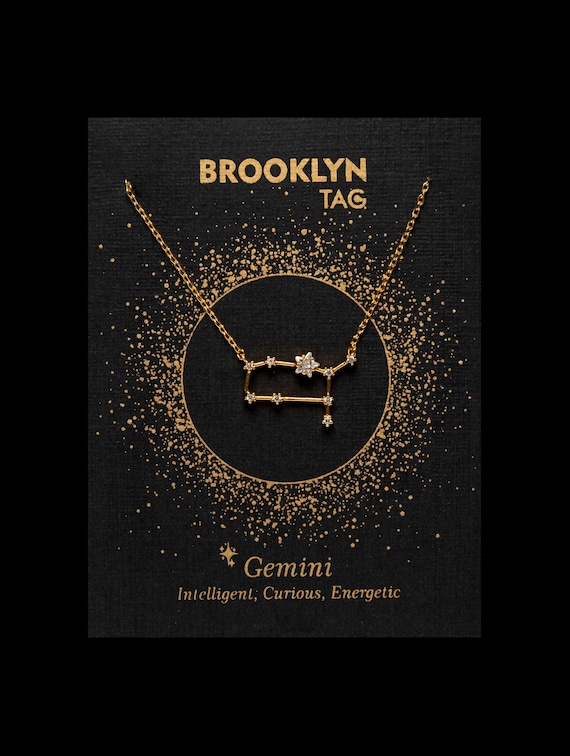 Gemini Constellation Necklace with Crystals, Celestial Jewelry, Gemini Birthday Gift