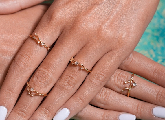 Taurus Zodiac Constellation Ring, 14k Gold Plated Horoscope Ring with Zircon, Bridesmaids Gift, Taurus Gift Idea, Taurus Ring
