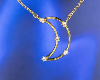 Minimalist CZ Crescent Moon Necklace | Dainty Gold Plated Celestial Jewelry | Gift for Her