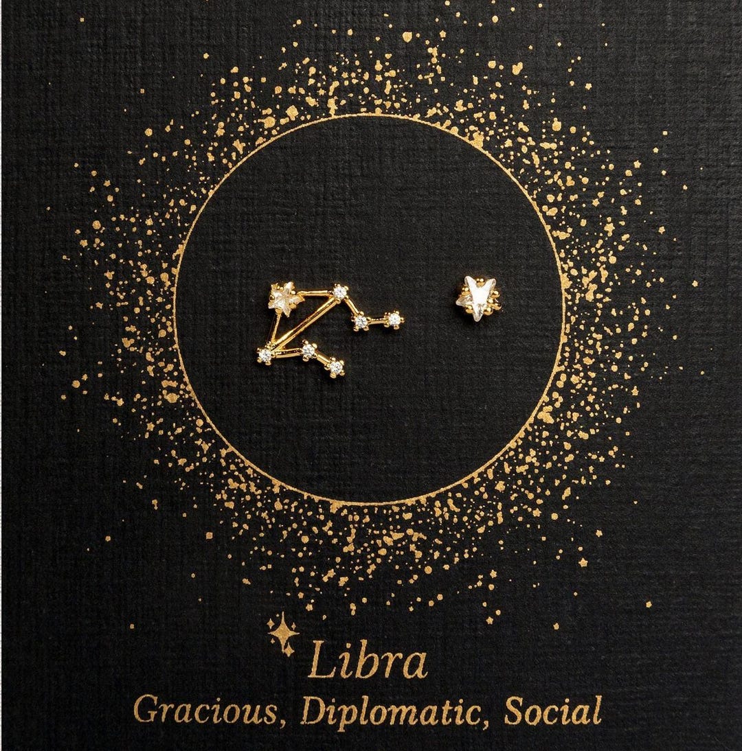 Libra Zodiac Constellation Stud Earrings, Mismatched Set of Libra ...