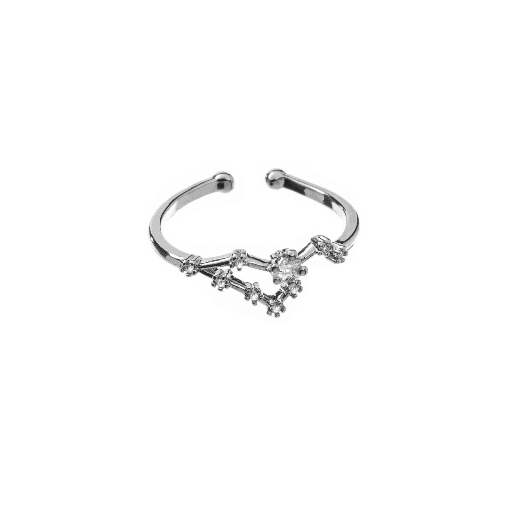 12 Zodiac Stainless Steel Constellation Ring For Women - 36L Steel, White Sapphire Accent (7") - View #10