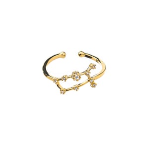 May include: A gold adjustable ring with a constellation design featuring small clear rhinestones.