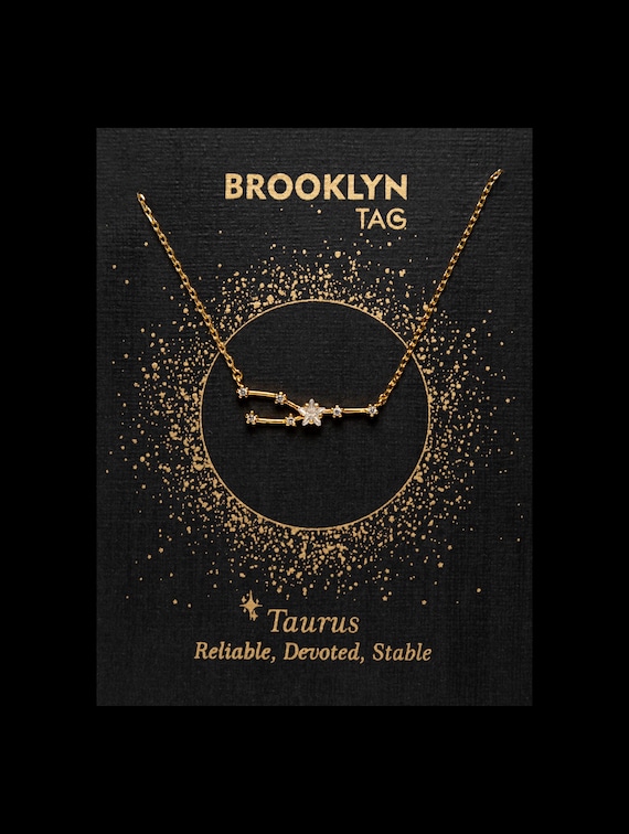 Taurus Constellation Necklace with Crystals, Celestial Jewelry, Taurus Zodiac Sign Dainty Necklace, Taurus Birthday Gift