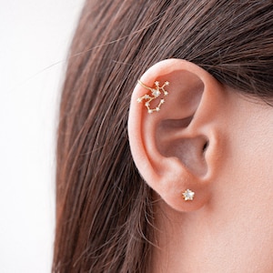 Sagittarius Zodiac Constellation Earrings, Mismatched Set of Star Stud and Ear Cuff, Helix Wrap No Piercing, Sagittarius Birthday Gift