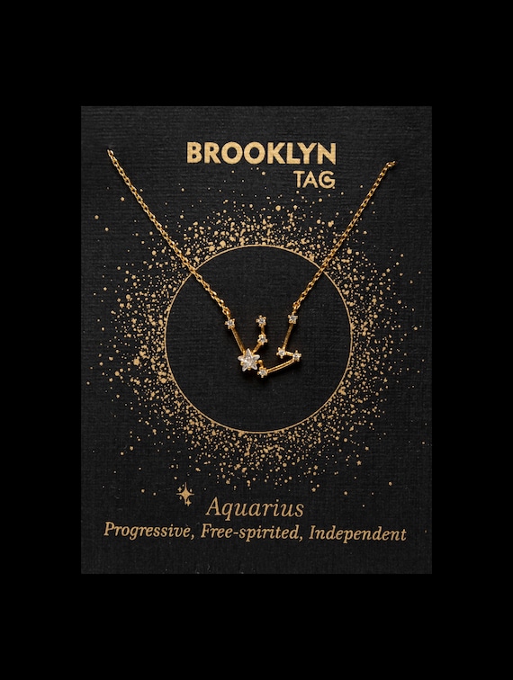 Aquarius Constellation Necklace with Crystals, Aquarius Zodiac Sign Necklace, Star Dainty Necklace, Aquarius Birthday Gift