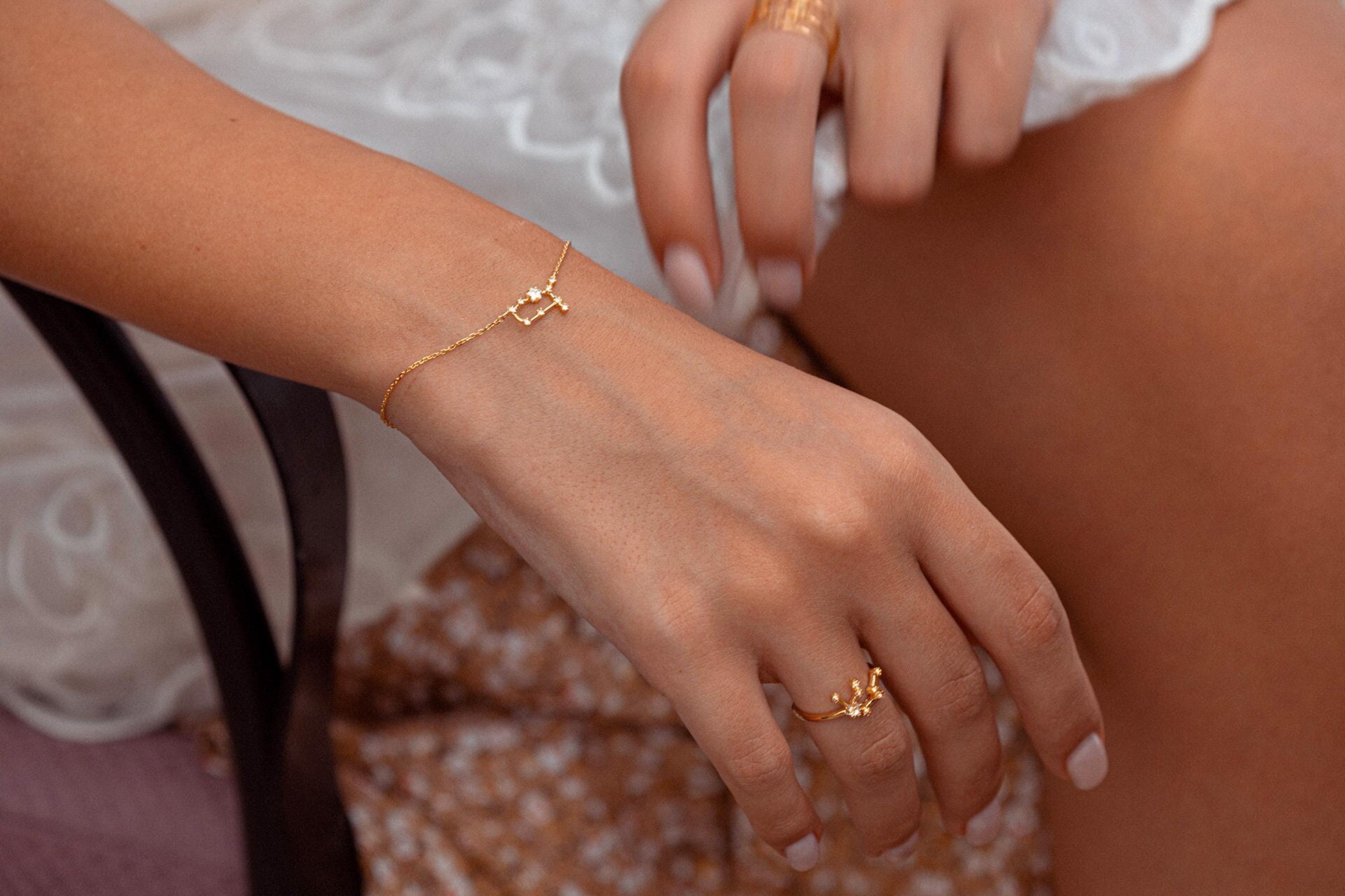 Bracciale 12 Costellazioni In Acciaio Inox, Placcato Oro Rosa E Argento, Con Cristallo Nero, Per Donna