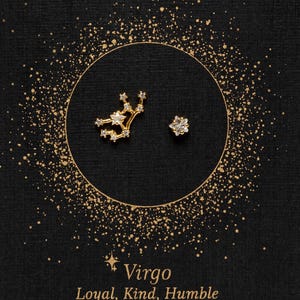Virgo Zodiac Constellation Stud Earrings, Mismatched Set of Virgo Zodiac Stud and Zircon Star Stud, Virgo Gift, Bridesmaids Gift