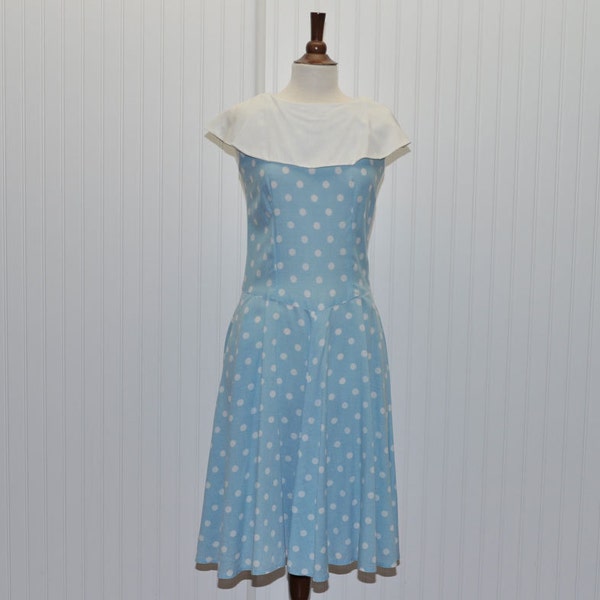 Vintage 1960 Dress Sky Blue With White Polka Dots Sundress