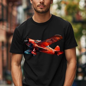 Vintage Red Airplane T-Shirt unisex Retro Aviation Tee- Soft Cotton Casual Wear