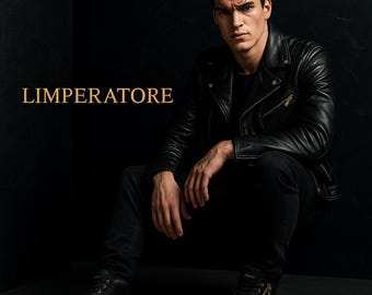 Cesar Limperatore Luxe Zipper High-Tops-Premium Czarne skórzane trampki ze złotymi zdobieniami