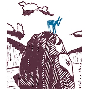 Blue Donkey Regrets The Adventure A3 poster print - from a linocut