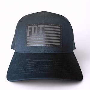FDT Hat, Anti-Trump, Black Leather Patch, Trucker Hat, FDT Flag Hat, America hat for TRUE patriots, 50501