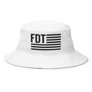 FDT Bucket Hat, Anti-Trump, FDT flag embroidered on white bucket hat
