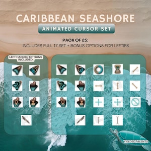 Caribbean Seashore Theme Cursor Pack | Custom Animated Mouse Cursors for Windows PC - Full Set + Bonus Left Handed Options