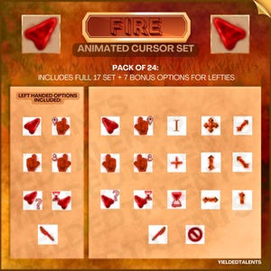 Fire Theme Cursor Pack | Custom Animated Mouse Cursors for Windows PC - Full Set + Bonus Left Handed Options