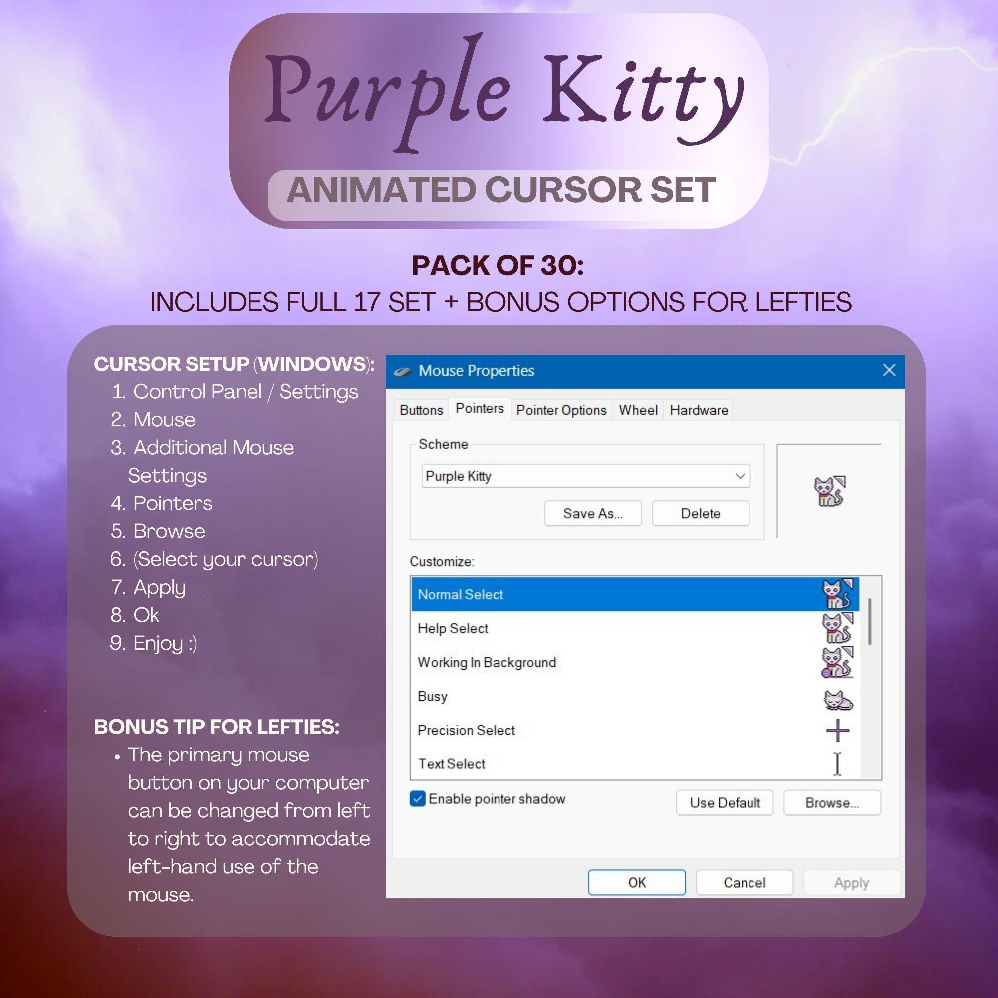 Purple Kitty Theme Cursor Pack | Custom Animated Mouse Cursors for ...
