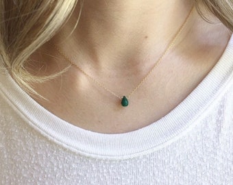 Dainty Emerald Necklace, Gold Emerald Jewelry, May Birthstone Necklace, Minimalist Necklace, Necklace for Women, Teardrop Necklace