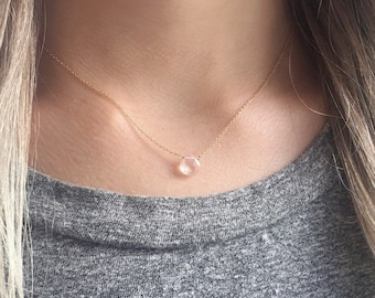 Genuine Rose Quartz Jewelry, Real Rose Quartz Necklaces For Women, Dainty Gold Necklace,  Silver and Gold Necklace