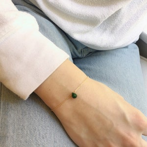 Dainty Emerald Bracelet, May Birthstone Bracelet, Gemstone Bracelet, Chain Bracelet, Simple Gold Bracelet image 1