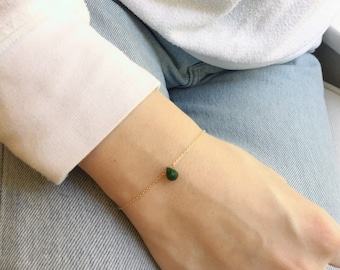 Dainty Emerald Bracelet, May Birthstone Bracelet, Gemstone Bracelet, Chain Bracelet, Simple Gold Bracelet