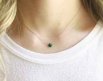 Gold Emerald Necklace, Emerald Jewelry, Genuine Emerald Necklace, Dainty Necklace, May Birthstone Necklace, Minimalist Necklace