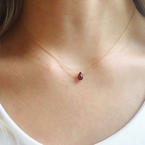 Minimalist Garnet Necklace, Dainty Garnet Jewelry, January Birthstone Necklace, Gift for Wife, Gift for Girlfirend image 1