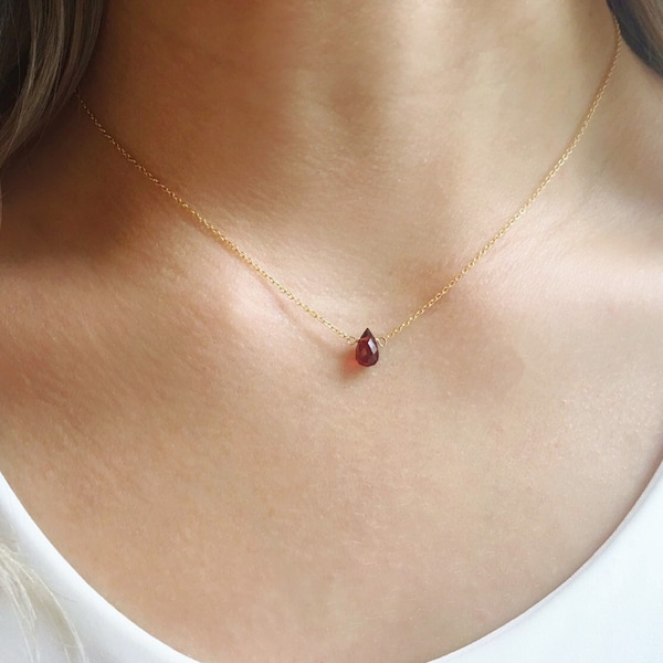 Minimalist Garnet Necklace, Dainty Garnet Jewelry, January Birthstone Necklace, Jewelry Gift for Wife, Gift for Girlfriend