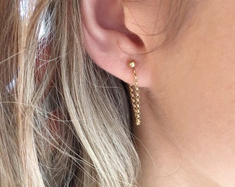 Gold Stud Earrings, Gold Chain Earrings, Dainty Earrings, Minimalist Earrings, Chain Earrings, gold Earrings