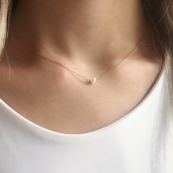Gold Pearl Necklace, Single Pearl Necklace for Women, Dainty Pearl Jewelry, June Birthstone Necklace